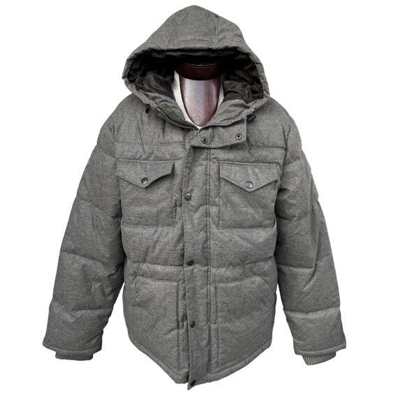 Old Navy Other - Old Navy Mens Heritage Puffer Jacket Gray Coat Hood Zip & Snap Closure Size XL